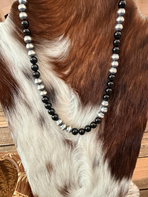 Handcrafted Sterling Silver Pearl & Onyx Beaded Necklace