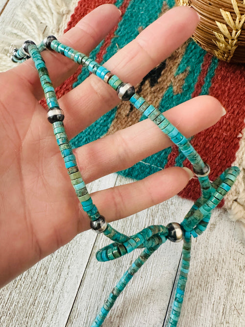 Navajo Sterling Silver & Turquoise Pearl Beaded Bow Tie Necklace 20”