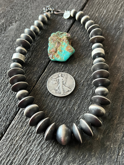 Navajo Sterling Silver Single Strand Beaded Statement Necklace by Rose Martin, 16” + 2”