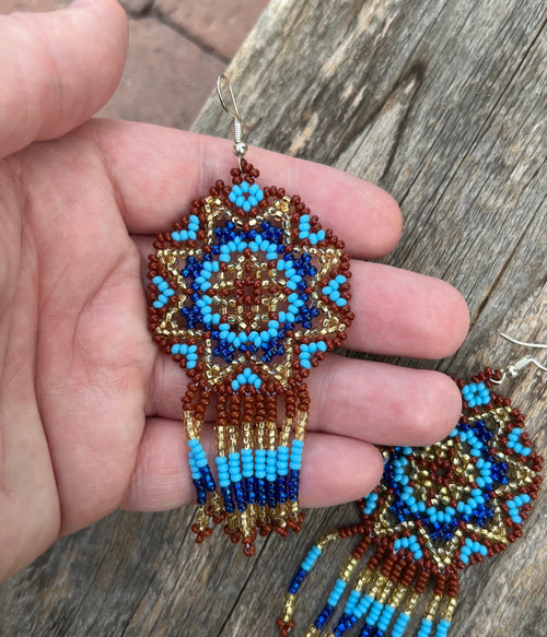 Handmade MultiColor Beaded Dangle Earrings (Turquoise, Burgundy, Gold)