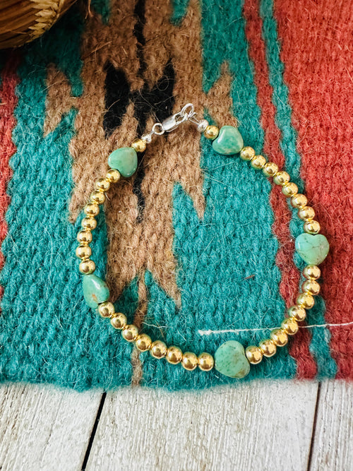 Navajo Gold Plated Sterling Silver Pearl & Turquoise Beaded Bracelet