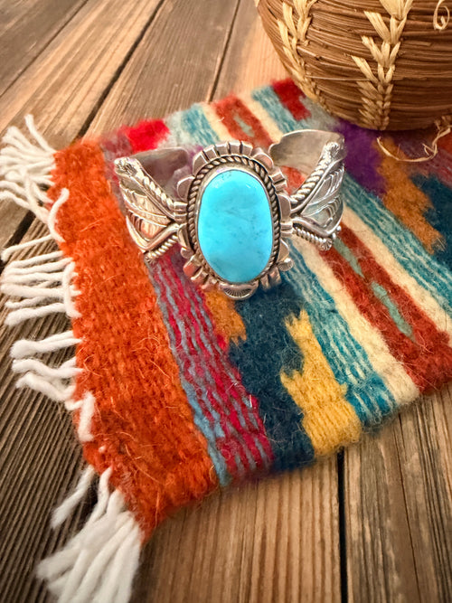 Handcrafted Old Pawn Sterling Silver & Turquoise Cuff Bracelet