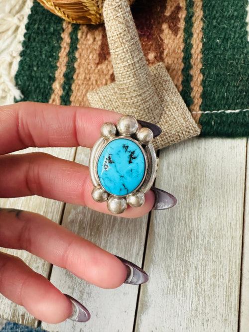Old Pawn Handcrafted Turquoise & Sterling Silver Ring Size 11.5