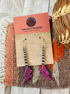 Summer Lovin’ Navajo Sterling Silver Pearl Beaded Fire Opal Lightning Bolt Dangle Earrings