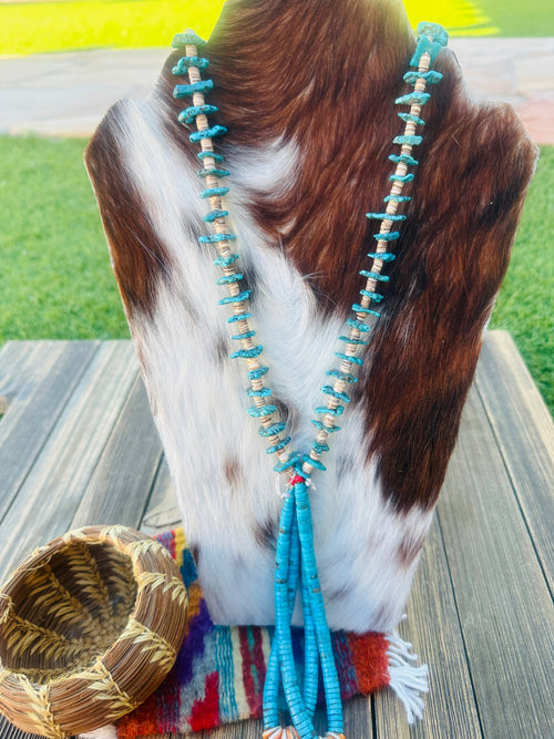Old Pawn Handcrafted Heishi and Turquoise Beaded 30” Jacla Necklace