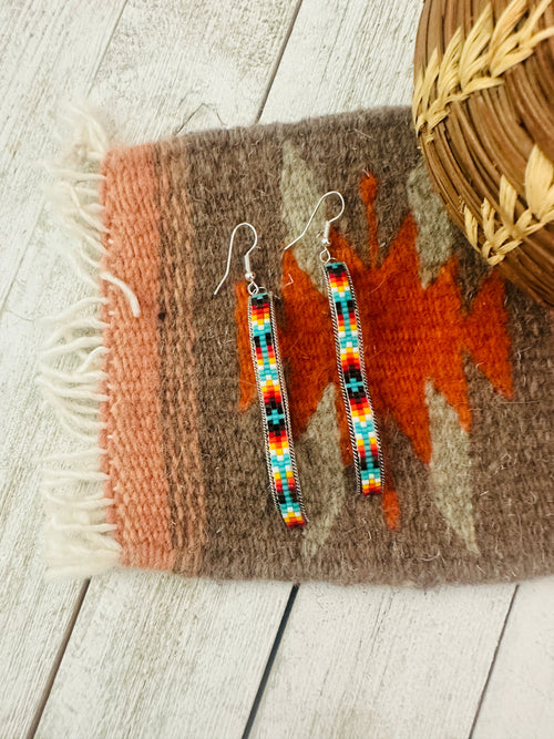 Navajo Handmade Multicolor Beaded Dangle Earrings