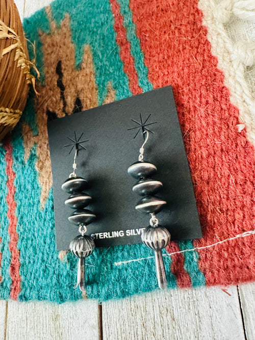 Navajo Sterling Silver Pearl Blossom Dangle Earrings