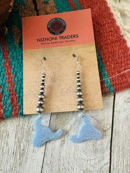 Summer Lovin’ Navajo Sterling Silver Pearl Beaded Opal Bull Head Dangle Earrings