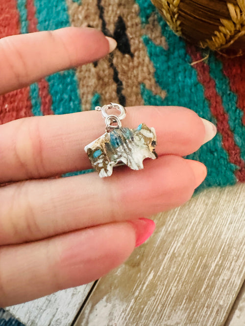 Navajo Hand Carved Blue Mojave Buffalo Charm