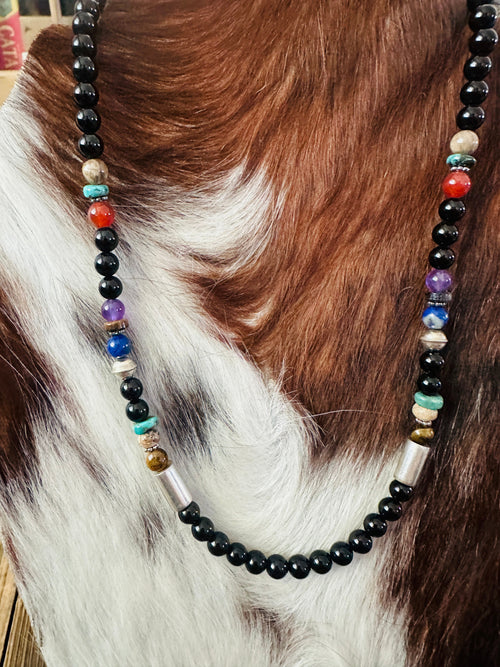 Handcrafted Multi Stone & Sterling Silver Beaded 18” Necklace by T & R Singer