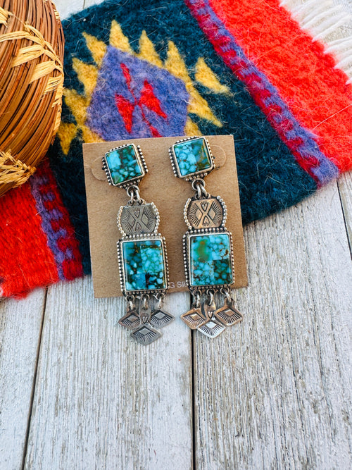 Aldrich Art Jewelry Kingman Web Turquoise & Sterling Silver Inlay Dangle Earrings