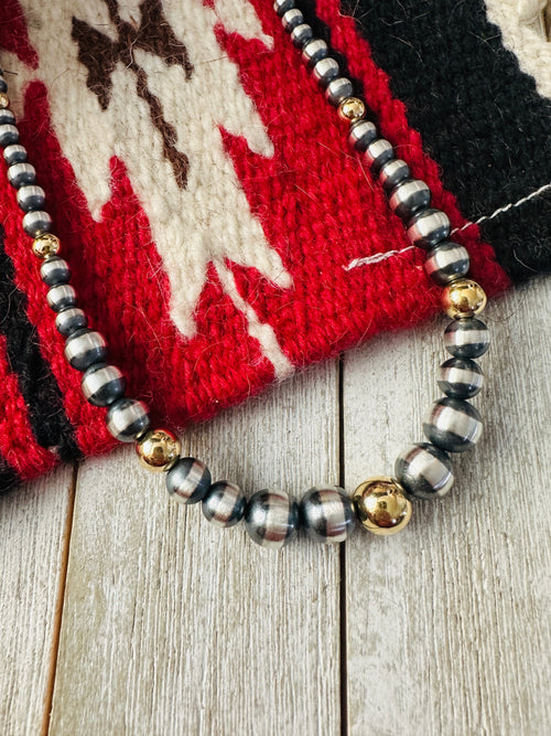Navajo Sterling Silver & Gold Beaded 18” Necklace