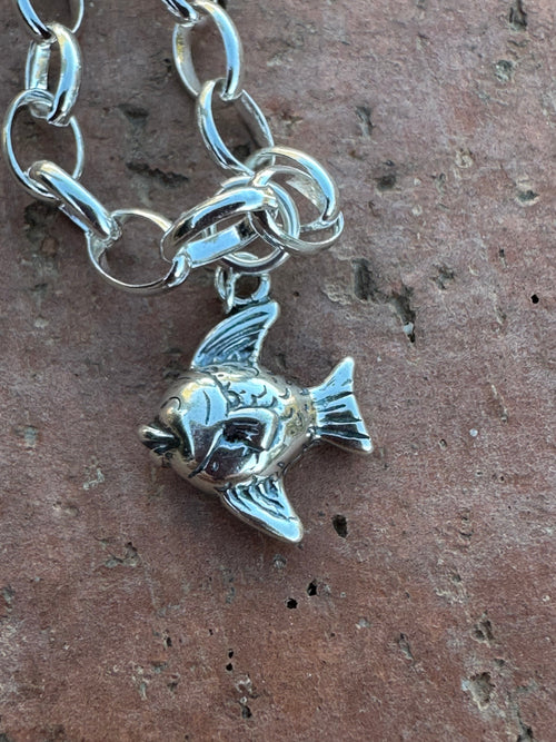 Navajo Crafted Sterling Silver Fat Fish Charm