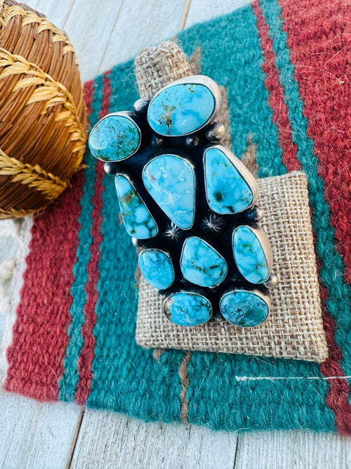 Old Pawn Handcrafted Turquoise & Sterling Silver Cluster Ring Size 9 by Travis James
