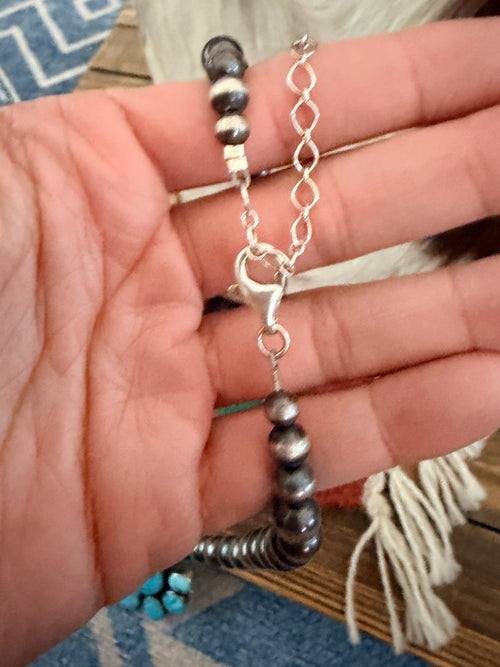 Handcrafted Turquoise & Sterling Silver Cluster Beaded Necklace
