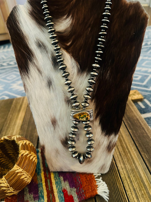 Handcrafted Turquoise & Sterling Silver Beaded Double Sided Jacla Necklace