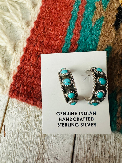 Navajo Turquoise & Sterling Silver Hoop Earrings