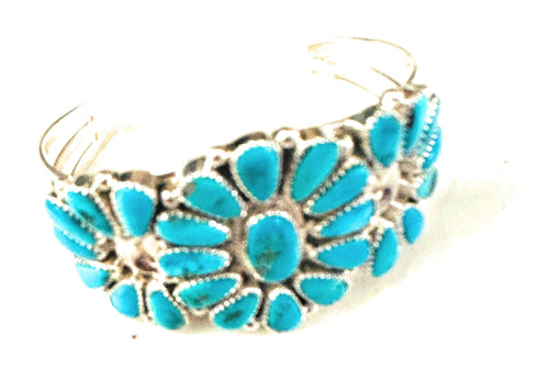 Navajo Kingman Turquoise & Sterling Silver Cluster Cuff Child Bracelet