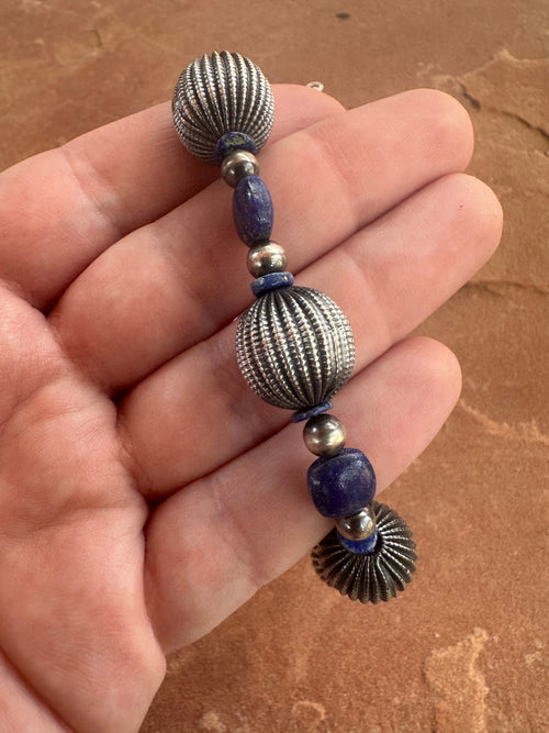 Handmade Sterling Silver & Lapis Beaded Necklace