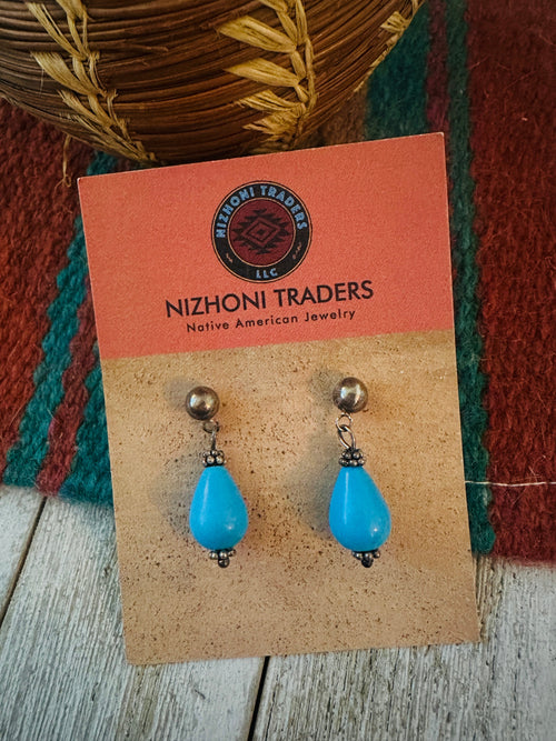 Handcrafted Old Pawn Sterling Silver & Turquoise Beaded Dangle Earrings