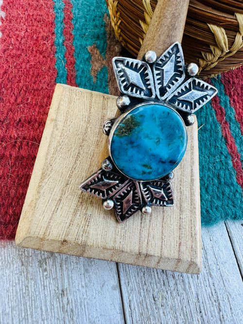 Handmade Artisan Sterling Silver & Kingman Turquoise Ring, Size 8.5