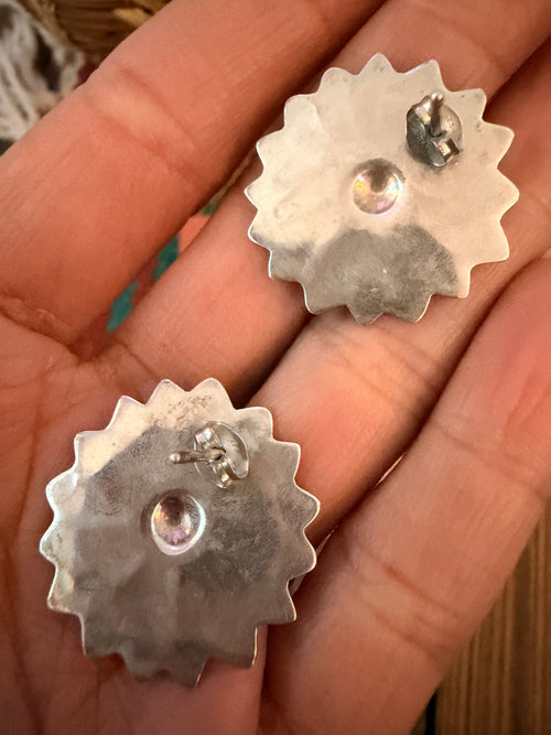 Old Pawn Handcrafted Sterling Silver Flower Post Earrings