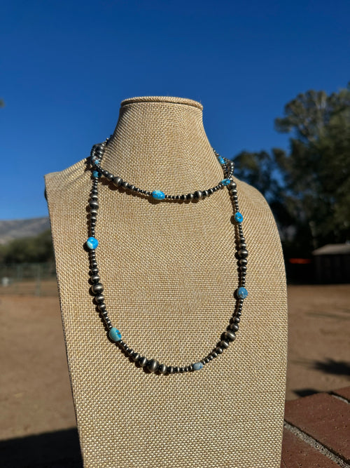 Handmade Golden Hills Turquoise & Sterling Silver Beaded Necklace