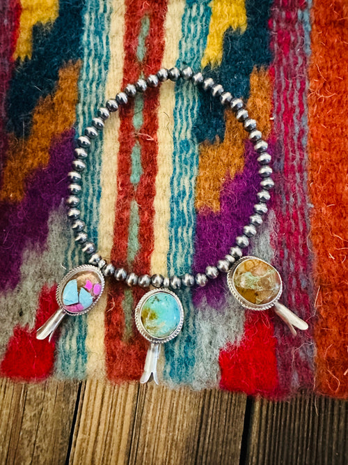 Handcrafted 3mm Sterling Silver Pearl & Multi Stone Blossom Stretch Bracelet