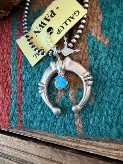 Old Pawn Handcrafted Turquoise and Sterling Silver Naja Pendant