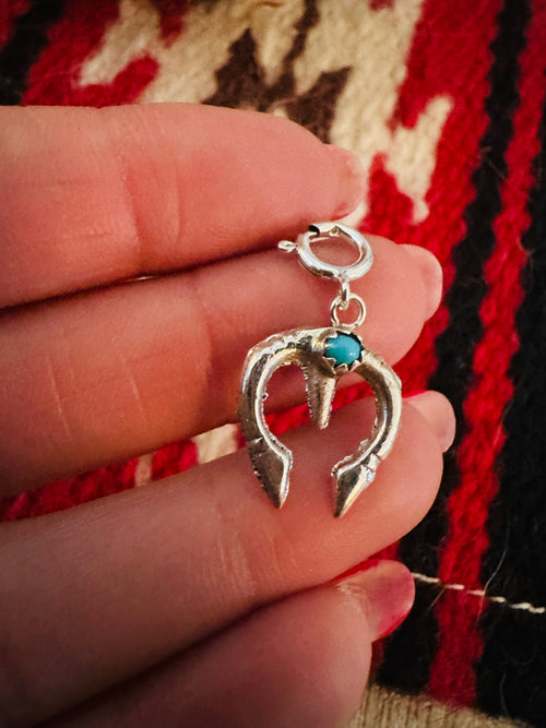 Navajo Crafted Turquoise & Sterling Silver Naja Charm