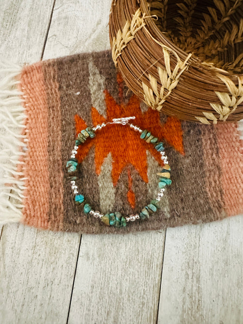 Navajo Sterling Silver Pearl & Turquoise Beaded Bracelet