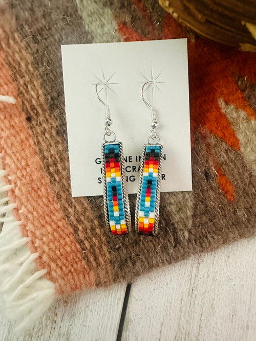 Navajo Handmade Multicolor Beaded Teardrop Dangle Earrings