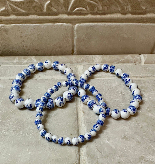 Blue Willow Stretch Bracelet Set Of 3