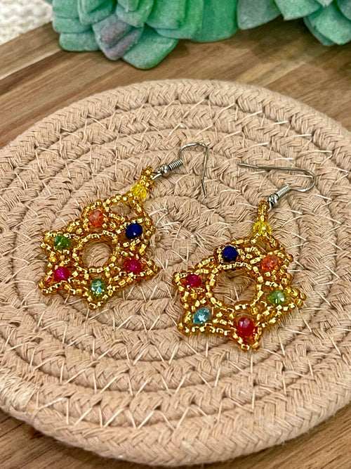 Handmade In Mexico Sterling Silver  , Multi Color Dangle Beaded Earrings