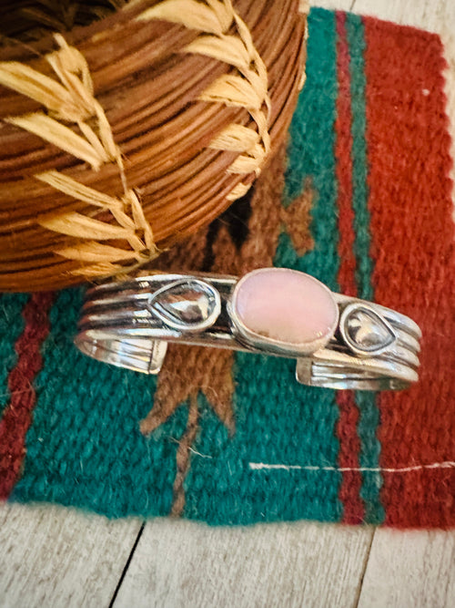 Navajo Queen Pink Conch Shell & Sterling Silver Cuff Bracelet