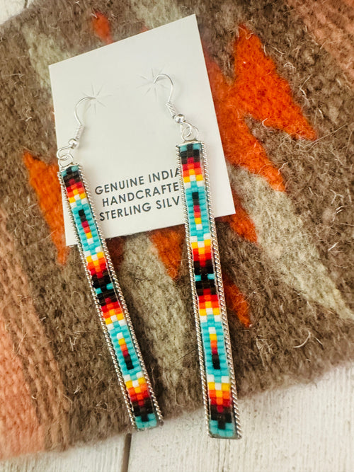 Navajo Handmade Multicolor Beaded Dangle Earrings