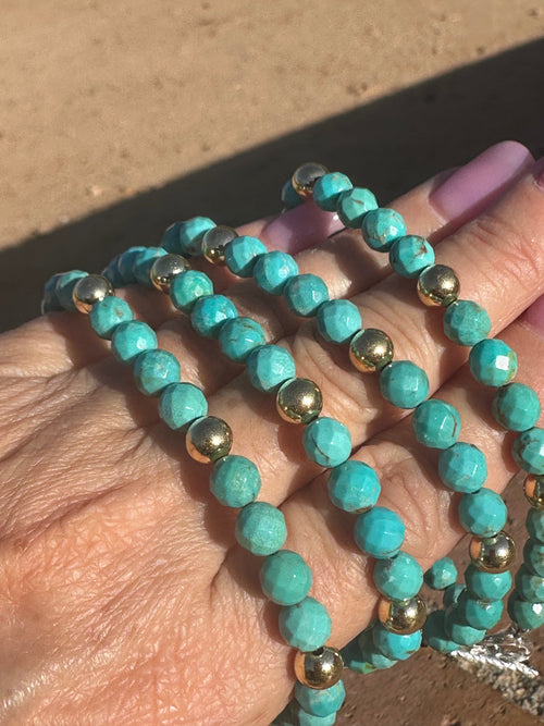 Navajo Sterling Silver with 14kt Gold Overlay Kingman Turquoise Beaded Bracelet