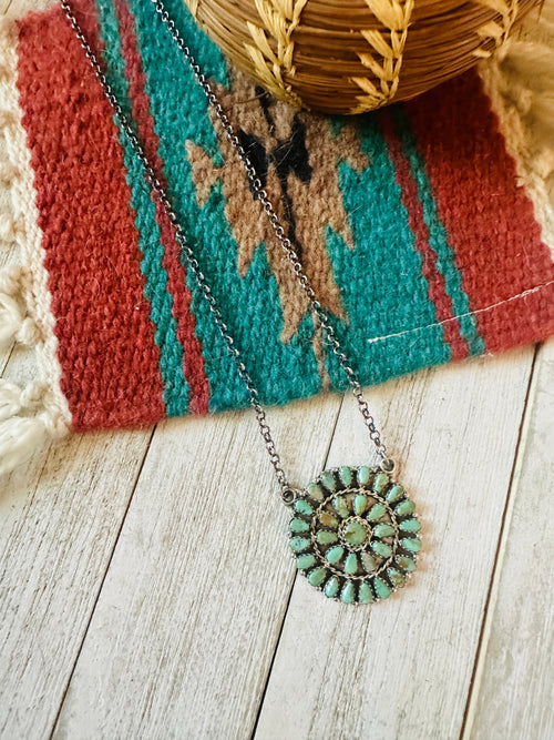 Navajo Sterling Silver & Turquoise Cluster Necklace