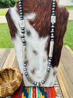 Handcrafted Queen Pink Conch & Hand Stamped Sterling Silver 36” Beaded Necklace