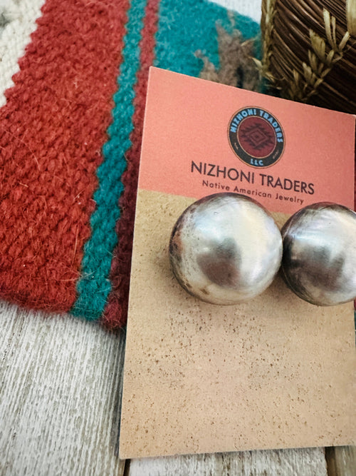 Navajo Sterling Silver Pearl Stud Earrings 16mm