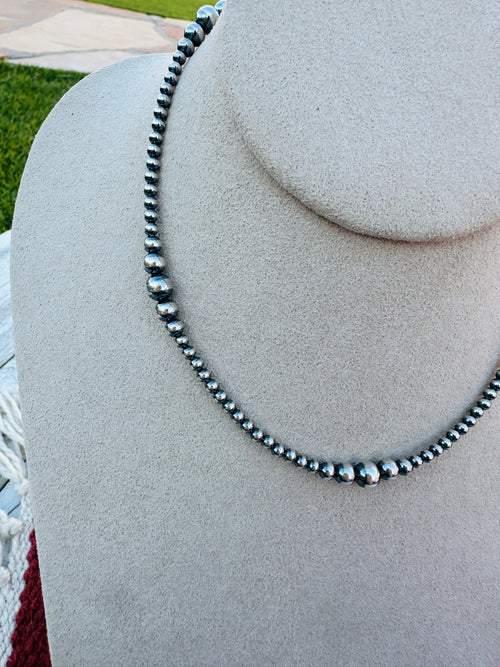 14” Sterling Silver Pearl Beaded  Necklace