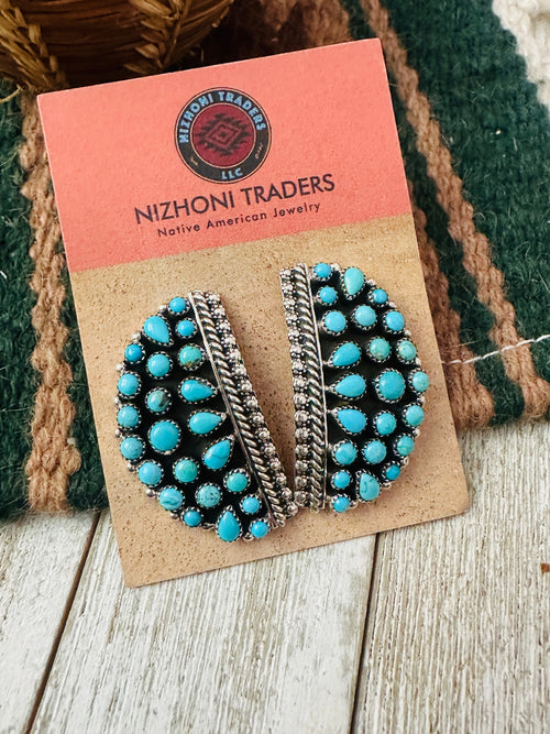 Old Pawn Navajo Sterling Silver & Turquoise Cluster Post Earrings