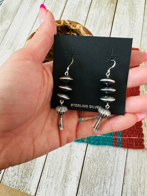 Navajo Sterling Silver Pearl Blossom Dangle Earrings