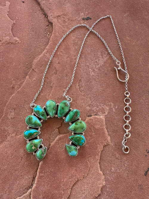 Handmade Sterling Silver & Sonoran Turquoise Naja Necklace Signed Nizhoni