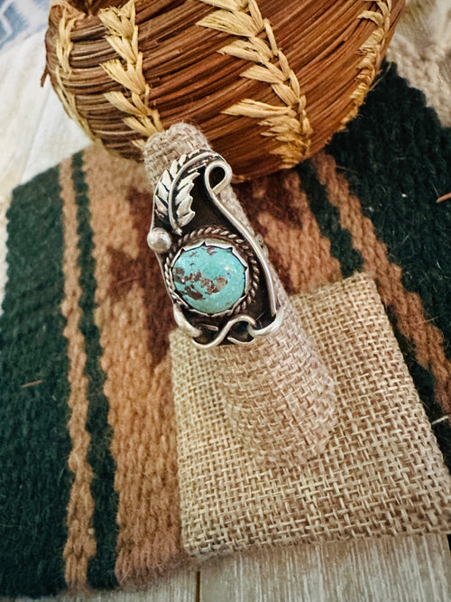 Old Pawn Handcrafted Turquoise & Sterling Silver Ring Size 6