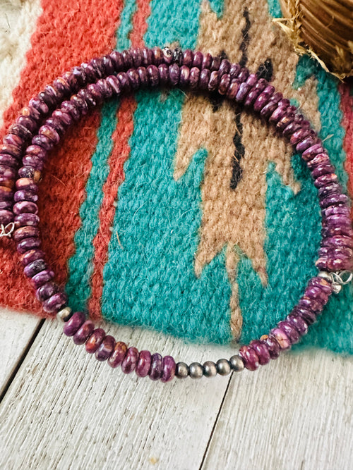 Navajo Purple Spiny & Sterling Silver Beaded Wrap Choker Necklace