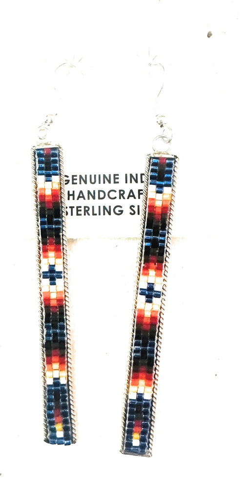 Navajo Handmade Multicolor Beaded Dangle Earrings