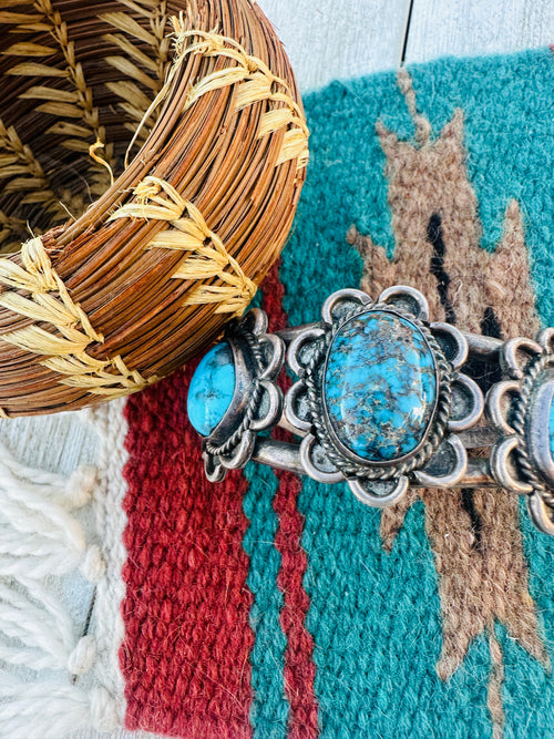 Handcrafted Old Pawn Sterling Silver & Kingman Turquoise Cuff Bracelet