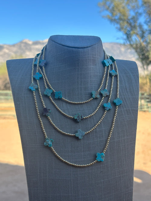 Cle’vara Navajo Turquoise, Gold & Sterling Silver Beaded Necklace and Bracelets