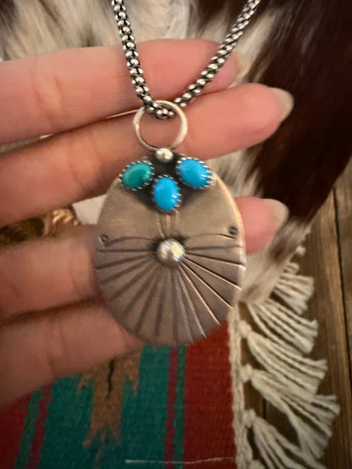Old Pawn Handcrafted Turquoise & Sterling Silver Necklace